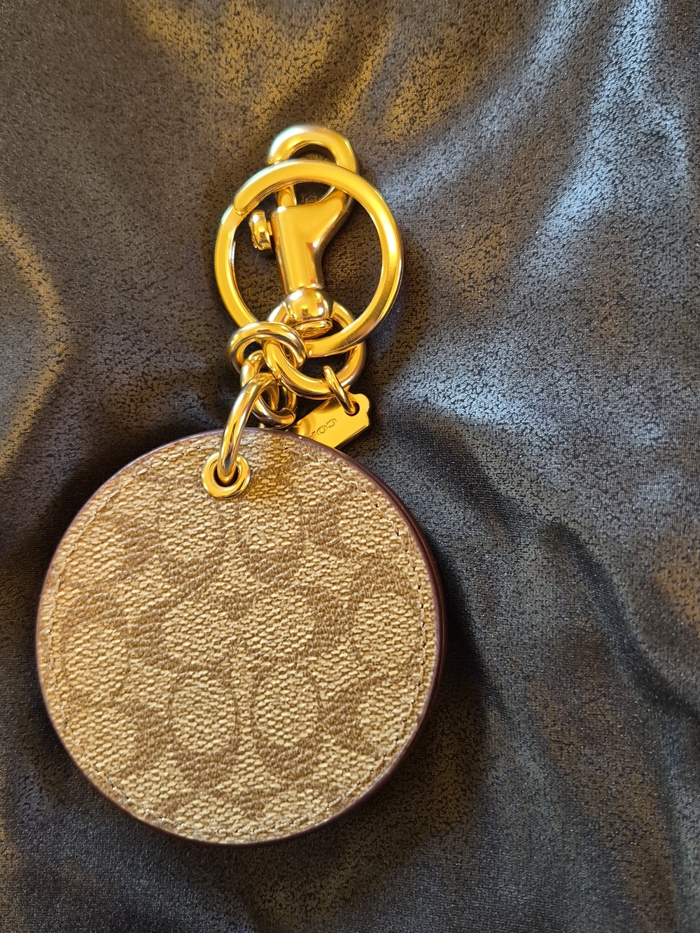 Coach Gold-Tone Round Signature Key Fob